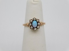 SWEET VICTORIAN 10K ROSE GOLD FIERY FIRE OPAL STONE PEARL RING SIZE 4.5