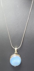 Vintage Opalite Pendant 925 Silver Snake Chain Necklace Round Bezel Setting 18″