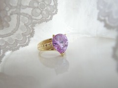 Vintage Sterling Silver 925 Gold on Pink Purple CZ Large Ring Size 10