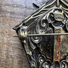 Vintage 1930s Signed Czech Dangle Pendulum Clock Brooch Glass Enamel & Porcelain