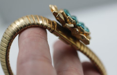 1950’s Vintage aqua blue rhinestones flower stretchy snake band bangle bracelet