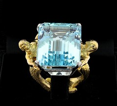 Julius Cohen Aquamarine Diamond Platinum 18 KT Ring