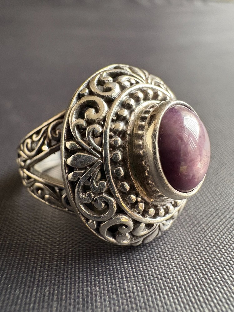 925 Sterling Silver Vintage Star Ruby Ring Handcrafted Size 6 US