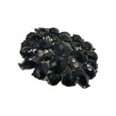 Vintage Black Rhinestone Cluster Brooch Gunmetal Tone Statement Pin 2 by 1 3/4