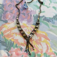Vintage Red Rhinestone Necklace Sterling Plated Hang Tag Silver Tone 17 Inches
