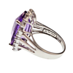 Fabulous 14k Solid White Gold 7.77ct Natural Amethyst & White Zircon Ring Size 6