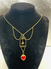 Vintage Boho Quirky Love Bird Dove Pink Photo Heart Locket Statement Necklace