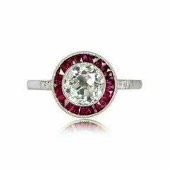 Art Deco 2.18CT Lab-Created Diamond Halo Ruby Wedding 14K White Gold Filled Ring
