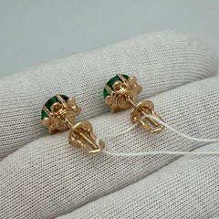 USSR Vintage Original Emerald (lab. made) Rose Gold Stud Earrings 583 14K 3,11 g