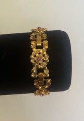 Camrose & Kross Jackie Kennedy Vintage Pink Gem Gold Tone Flower Link Bracelet