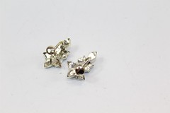 Clip On Earrings Silver-Tone Alloy With Clear & Blue Stones Vintage