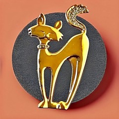 Cat Pin Brooch Mod Sophisticated Kitty Gold Tone & Rhinestone Collar & Tail
