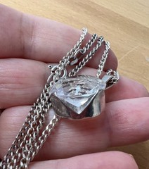 VINTAGE LARGE ROCK CRYSTAL COLORLESS WHITE QUARTZ PENDANT NECKLACE STERLING SLVR