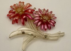 Vintage Pink Clear Lucite Style Flower Brooch Large Dimensional Floral Pin