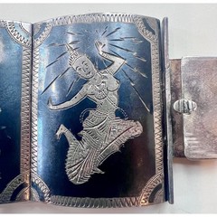 Vintage Siam Sterling Silver Niello Bracelet 6 Goddess Panels Mid Century Thai