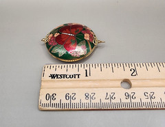 Vintage Cloisonne Enamel Butterfly Pendant Round Solid Charm Floral Green 14g