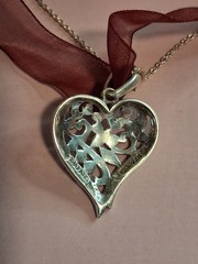 Vintage Sterling Silver Marcasite Heart Pendant Maroon Ribbon Choker Necklace