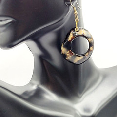 Acrylic Faux Dark Shell Irregular Circle Dangle Hoop Hook Style Pierced Earrings