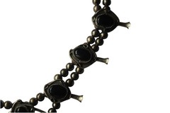Vintage Silver Tone Black Onyx Squash Blossom Statement 24in Western Nickle