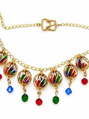Vintage Festive Gold Tone Colorful Cage Bead Necklace Red Green Blue 21″