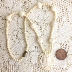 Vintage Necklace 70s Carved Lotus Blossom Pendant Bodhi Zen Buddhist Flower Yoga