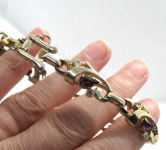 Vintage BARCLAY Faux Diamond Rhinestone Amethyst Statement Bracelet 1 1/4″