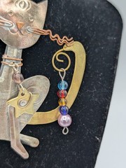 Vintage Mixed Metals Pilgrim Imports Sly Cat Pin Brooch Thailand Smiling Cat 3″