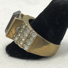 Vintage Gold Plated Smokey Grey Aust & Clear Crystals Unique Ring varied sizes