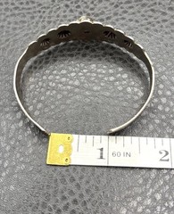 Vintage Southwestern Style Mother of Pearl Shell Cuff Bracelet Silver Tone 6.5”