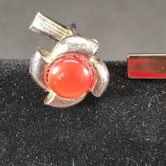 Lord Newport Mens Flower Opal Stone (?) Cufflinks & Tie Bar Set Vintage