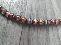 Art Deco Painted Swirl Gold Pearl Necklace 18 inches Grannycore Hippy Vintage