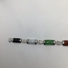 Sterling 925 FAS Asian Segmented Semiprecious Stone Gems Bracelet Vintage 7.5”