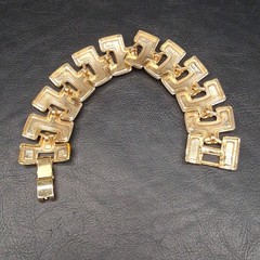 Vintage Gold Tone Link Bracelet Black Brown Enamel. 18.151