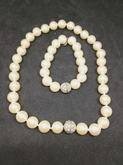 Cookie Lee Faux Pearl Choker Necklace & Bracelet set with Rhinestone Ball Clasp