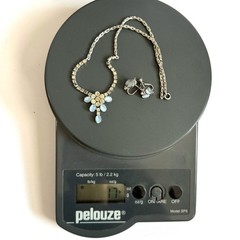 Vintage Lind Gal LG Blue Moonstone Rhinestone Parure Necklace Earring Set MCM