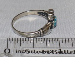 Vintage Sterling Silver Wheeler Lab Created or Faux Opal Claddagh Ring Size 9