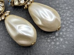 Rare Serbin Massive Royal Cross VTG 80s Faux Pearl Rhinestone Earrings Runway
