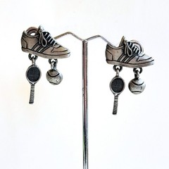 VTG JJ Jonette Jewelry Tennis racket Shoes ball earrings chunky pierced dangle