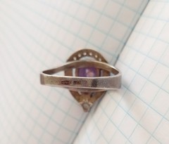Vintage Ring Purple stone Sterling Silver 925 gold 375 test Women Jewelry siz 11