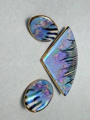 Modernist Ceramic Brooch Earrings Set Abstract Art Design Vintage
