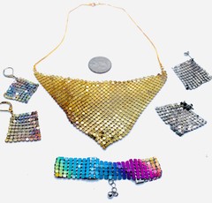 Lot Vtg Mesh Kerchief Necklace Bracelet Earrings Metal Disco 1970s 1980s 1990s
