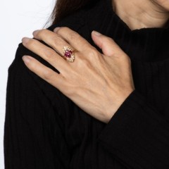 80s Portuguese Ruby Diamond Ring 19k Yellow Gold Cocktail Sz 10.5 Fine Jewelry