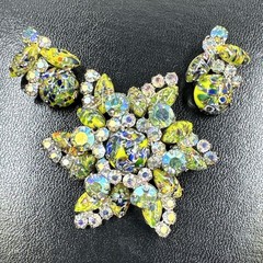 Juliana D&E Millefiori Harlequin AB Rhinestone Earring Set 2689 Brooch 3148 RARE