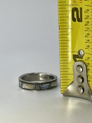 Vintage Stainless Steel 8mm Abalone Shell Inlay Wedding Band Ring 0.5” Wide
