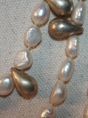 Vtg 3 Strand Baroque Freshwater Pearl Necklace Teardrop Metal Spacers 16-18-22″