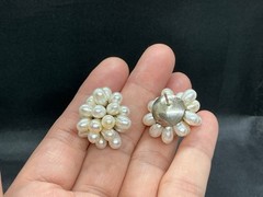 SALE ! Vintage Estate white gold plated Floral Freshwater Pearl 10mm earrings