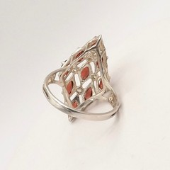 Sterling Silver Natural Marquise Garnet Navette Ring Lattice Clear Stones sz7