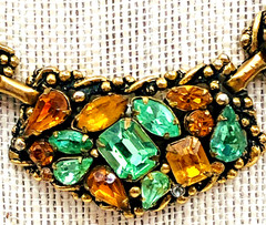 Vintage BARCLAY Gold tone Necklace w Pink, Blue Rhinestones