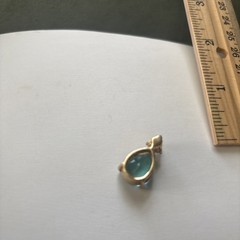 VTG Gold Pear Shape Blue Topaz Pendant With Clear Rhinestones Open Back Gold