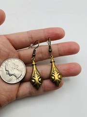 Vintage Art Nouveau Style Elegant Egyptian Greek Vase Bronze Tone Hook Earrings